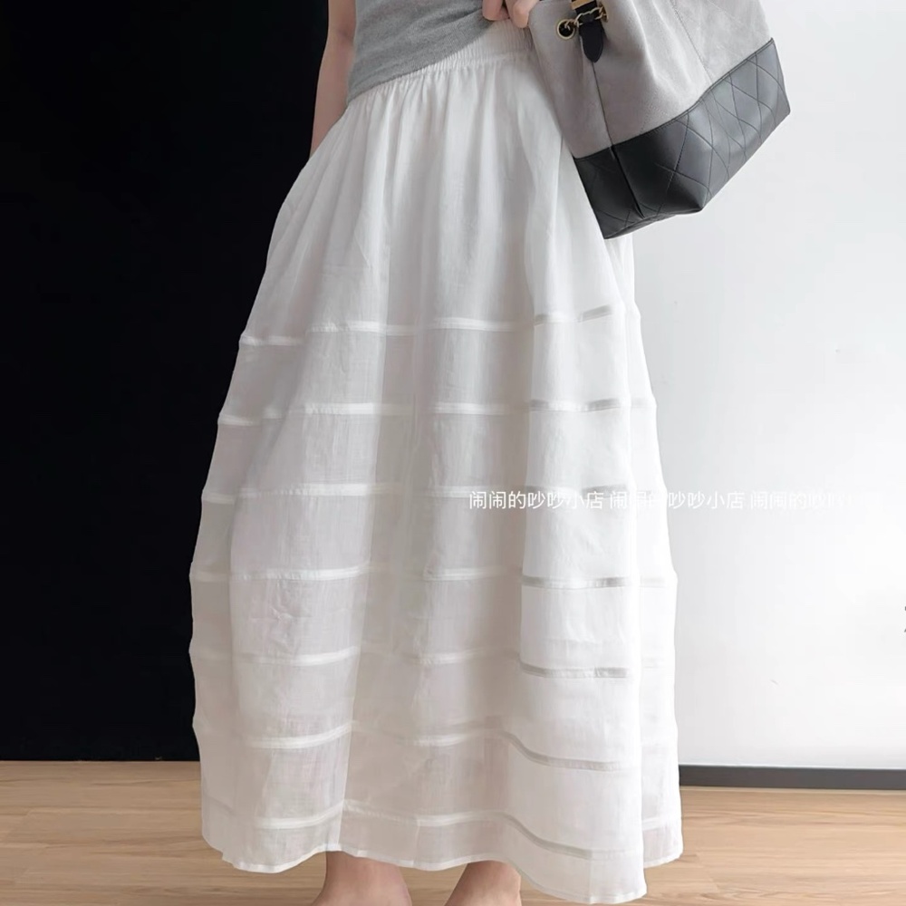 N16 Moon Leigh Patchwork Soft Ramie High-waisted Puffy Skirt